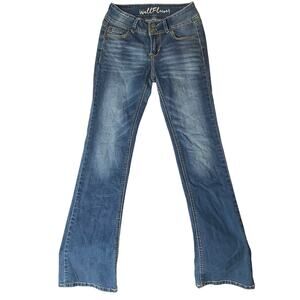 Wall Flower Women Flared Jeans size 3 Blue MidRise Stretch Boot Cut Indigo Denim